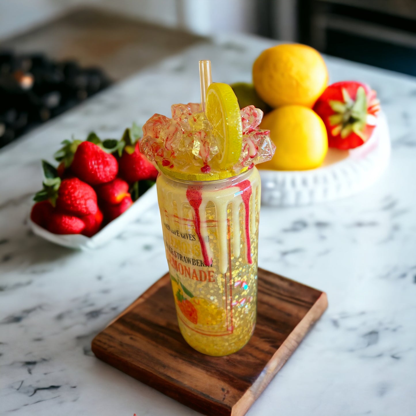 Strawberry Lemonade Glass Tumbler