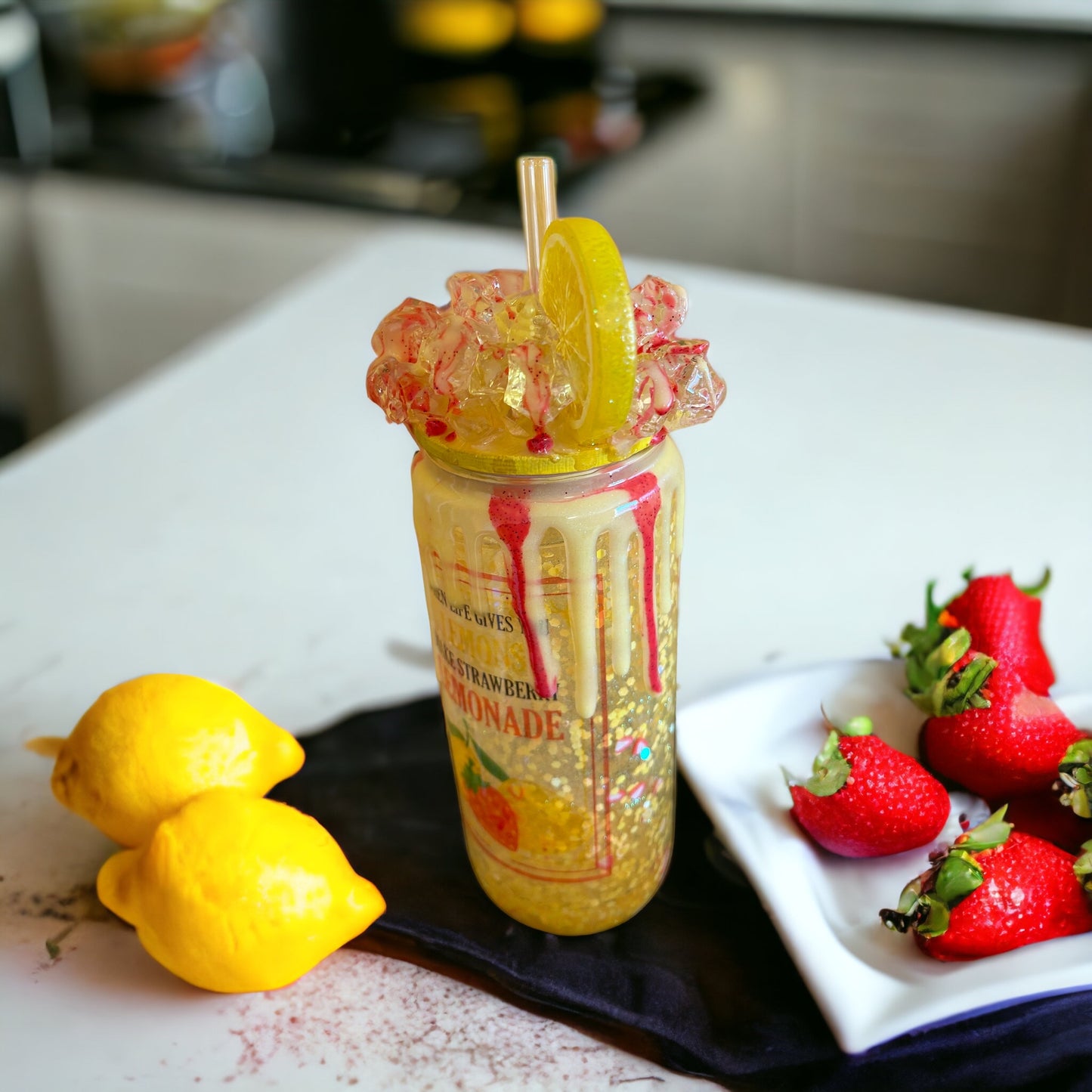 Strawberry Lemonade Glass Tumbler